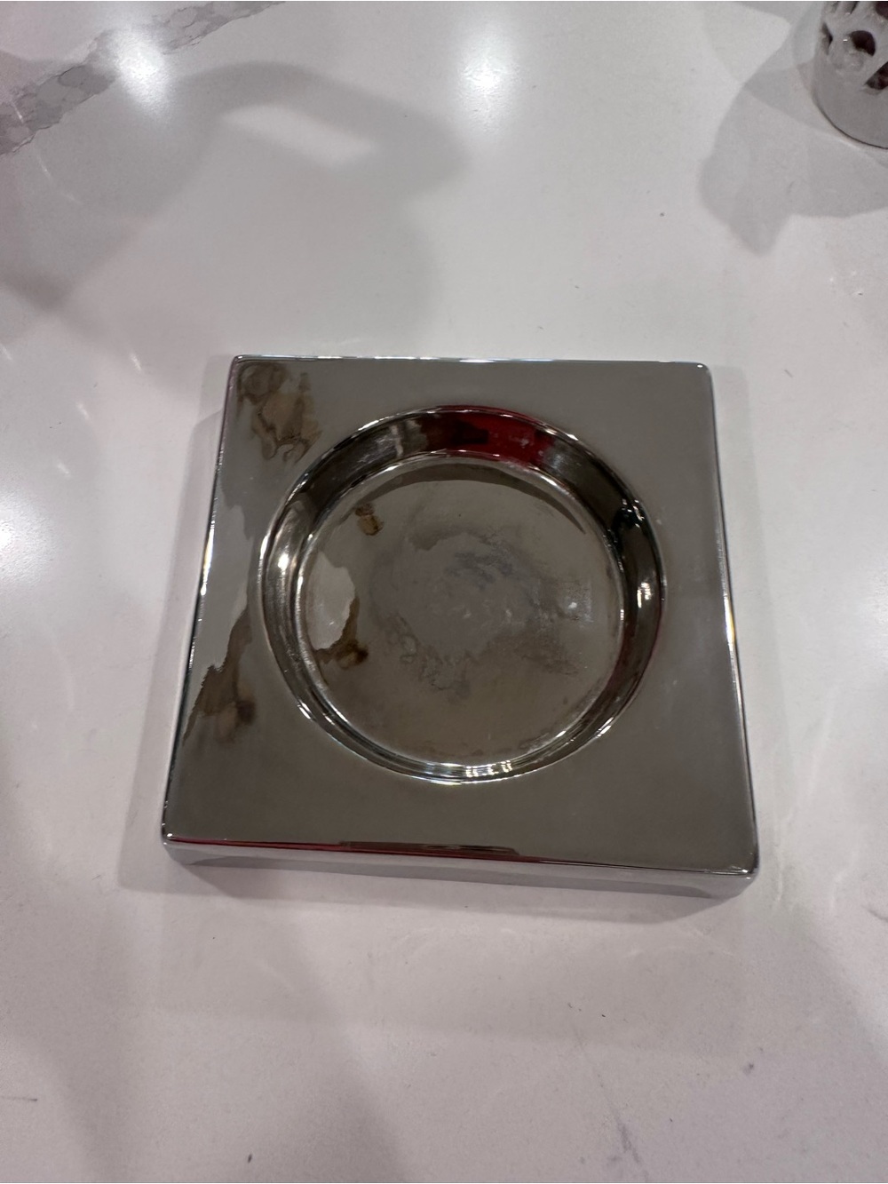 Polished Metal Square Candle Holder - Silver